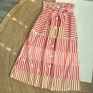 Paper bag Midi skirt with tie in Pink Orange stripe size XS